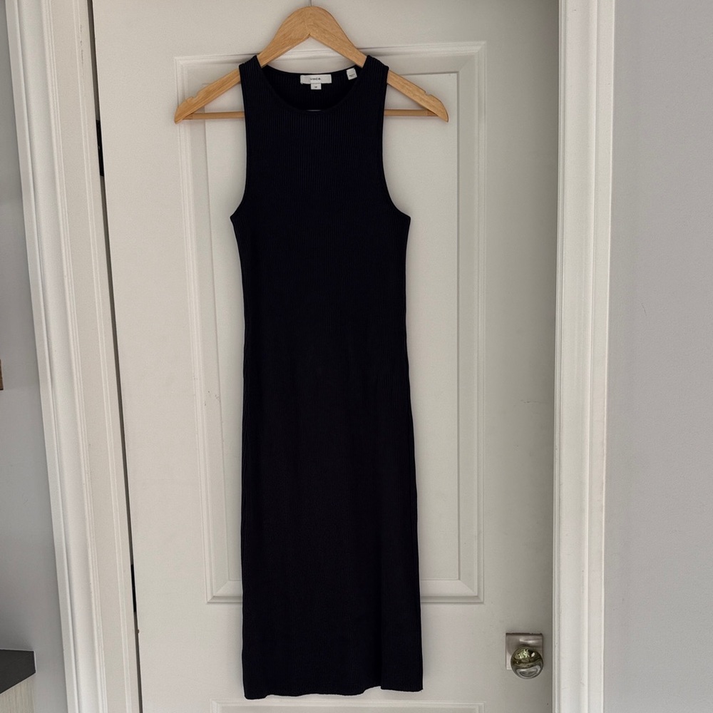 Vince Dark Navy Ribbed Tank Midi Dress